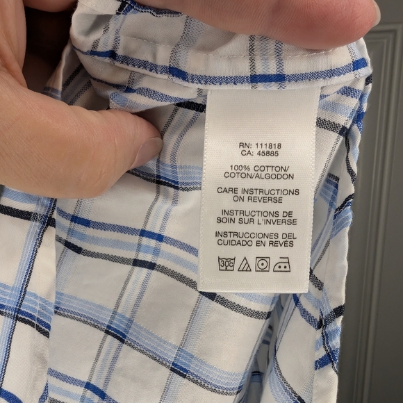 Michael Kors Men's XL Button Down Blue White Plaid Shirt Long Sleeve EUC - Picture 5 of 6
